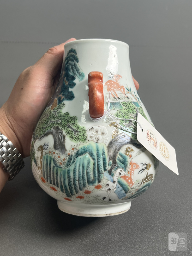 清晚期  粉彩松鹿图鹿头尊 - 图5